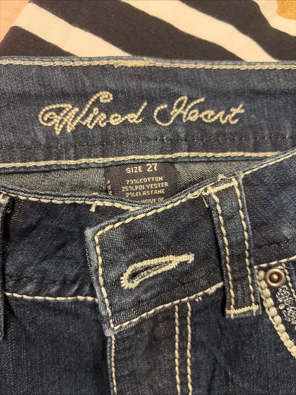 Whed Heart Womenโs Dark Blue Boot Cut Jeans - Size 27